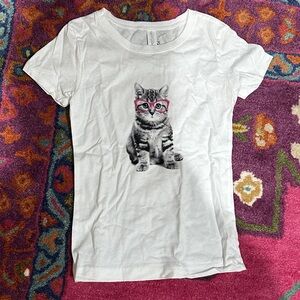 Fifth Sun White T-Shirt with Cat in Pink Glasses BRAND NEW